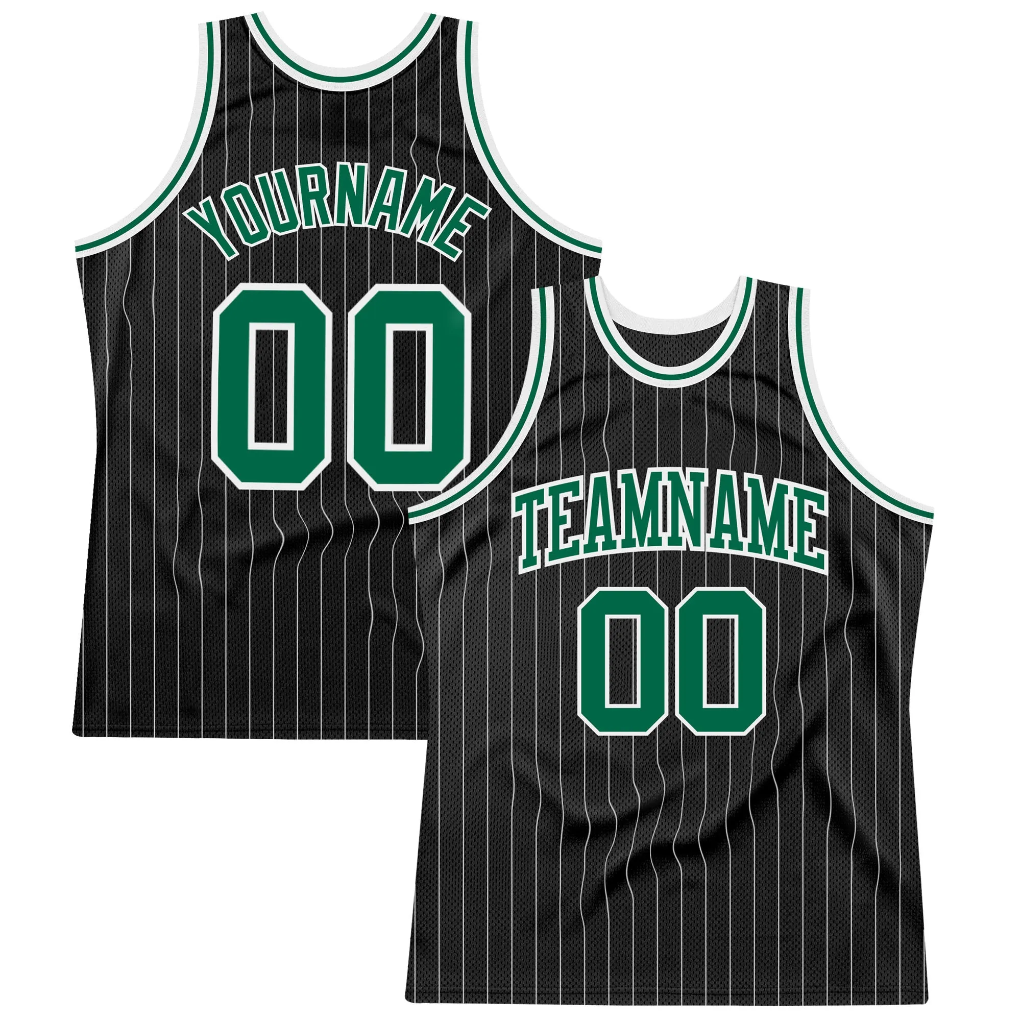 Custom Black White Pinstripe Kelly Green-White Authentic Basketball Jersey FansIdea