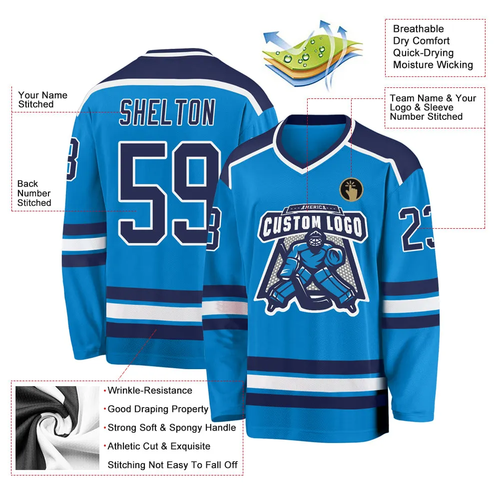 Custom Blue Navy-White Hockey Jersey FansIdea