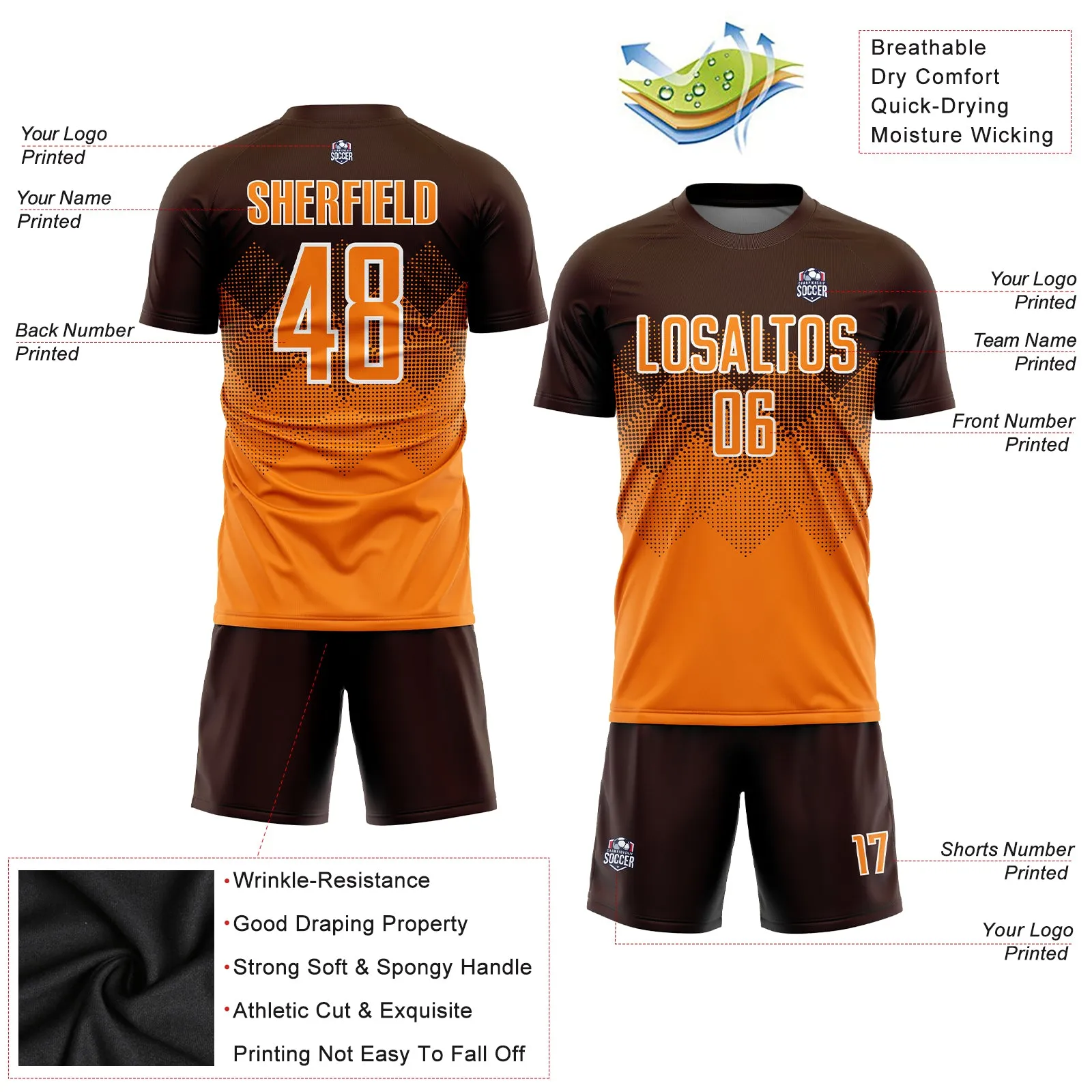 Custom Brown Bay Orange-White Sublimation Soccer Uniform Jersey FansIdea