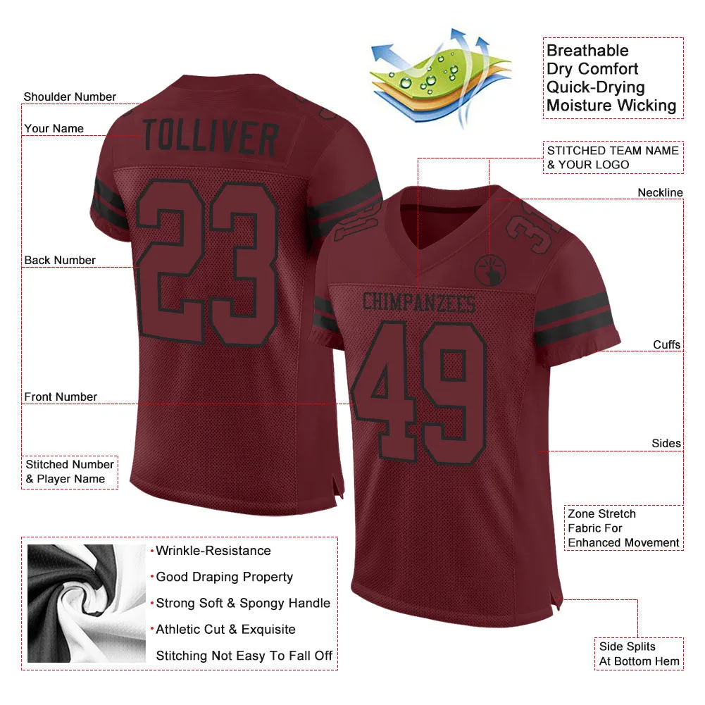 Custom Burgundy Burgundy-Black Mesh Authentic Football Jersey FansIdea