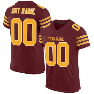 Custom Burgundy Gold-White Mesh Authentic Football Jersey FansIdea