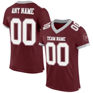 Custom Burgundy White-Gray Mesh Authentic Football Jersey FansIdea