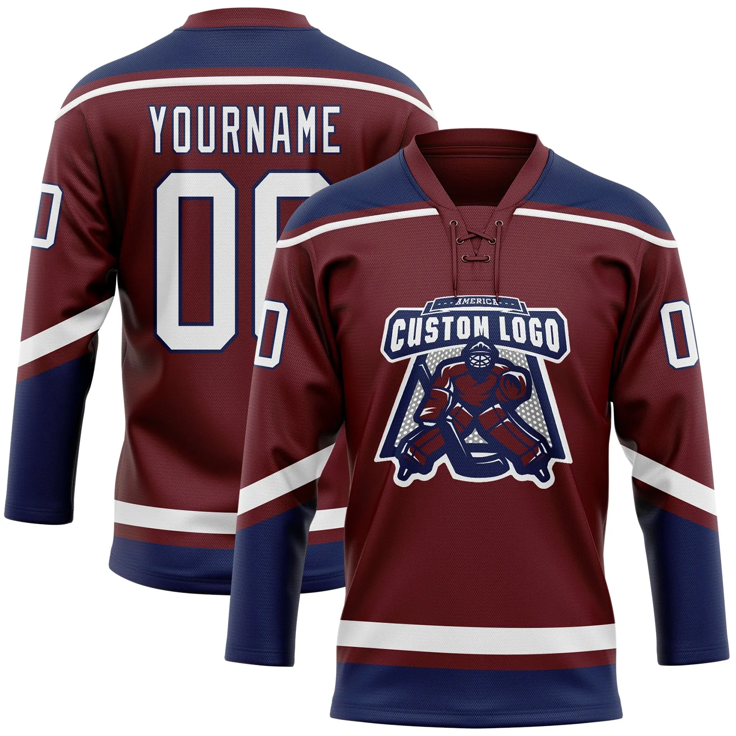 Custom Burgundy White-Navy Hockey Lace Neck Jersey FansIdea