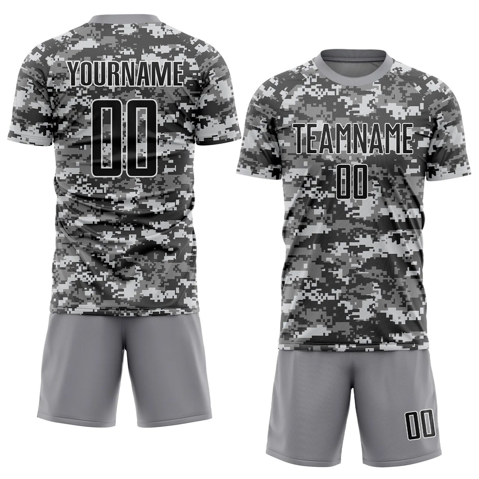 Custom Camo Black-Gray Sublimation Salute To Service Soccer Uniform Jersey FansIdea