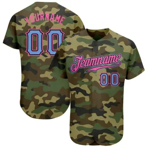 Custom Camo Light Blue-Pink Authentic Salute To Service Baseball Jersey FansIdea