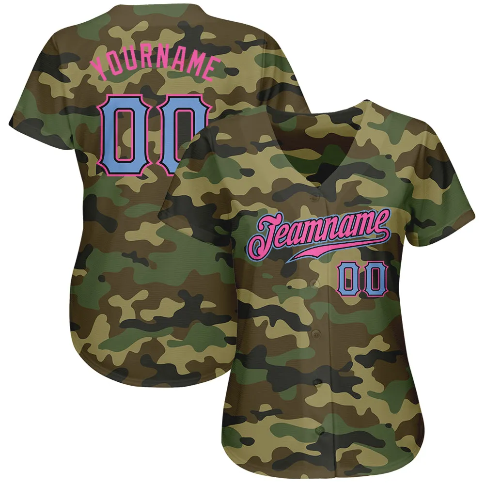 Custom Camo Light Blue-Pink Authentic Salute To Service Baseball Jersey FansIdea