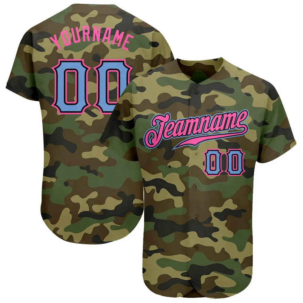 Custom Camo Light Blue-Pink Authentic Salute To Service Baseball Jersey FansIdea