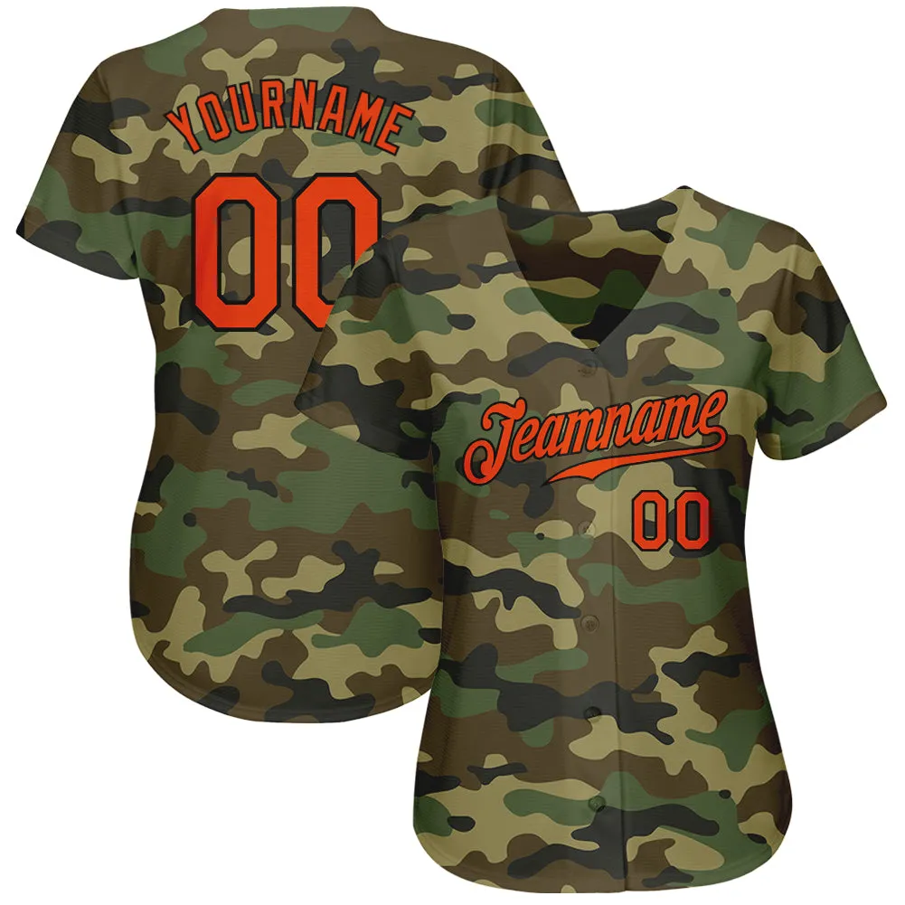 Custom Camo Orange-Black Authentic Salute To Service Baseball Jersey FansIdea