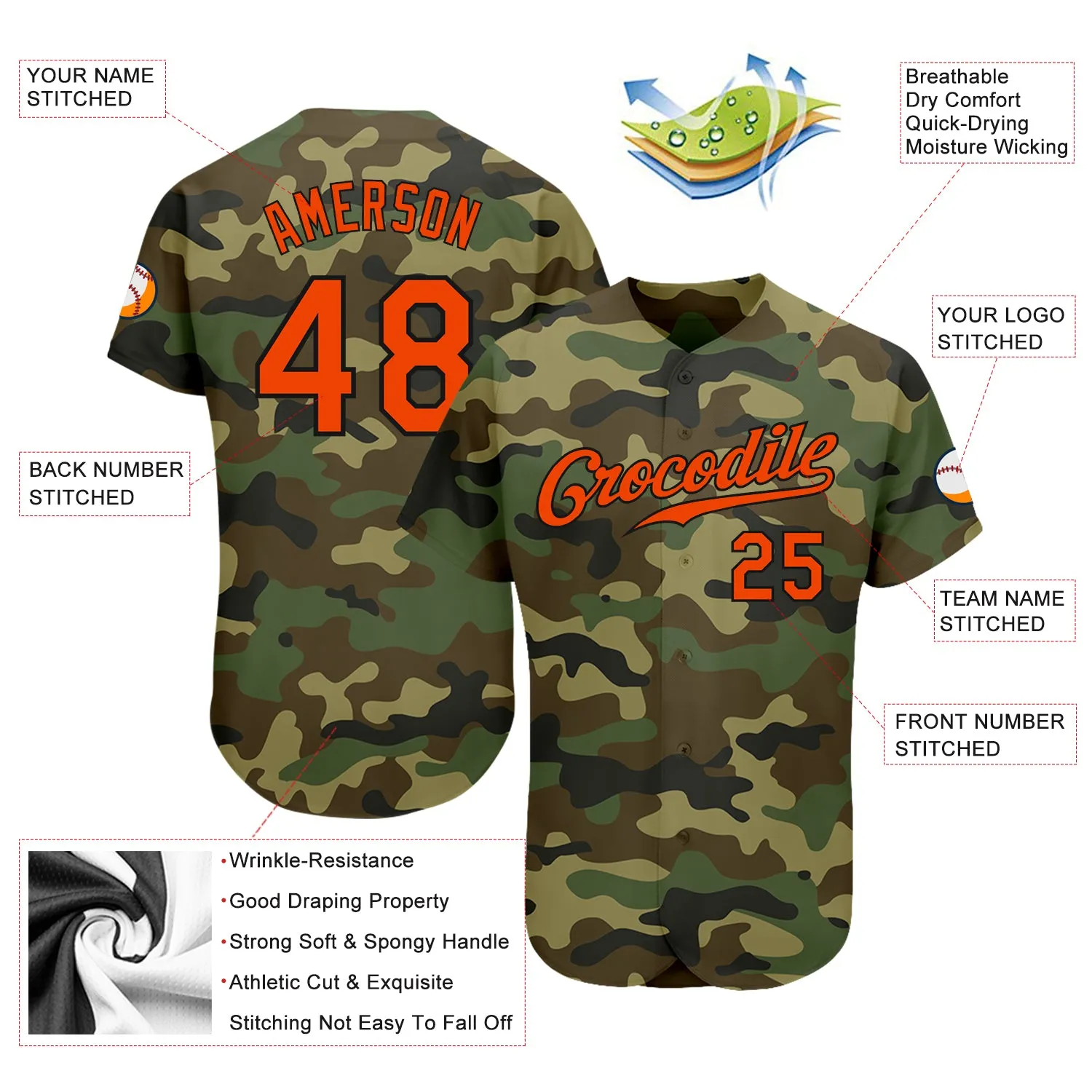 Custom Camo Orange-Black Authentic Salute To Service Baseball Jersey FansIdea