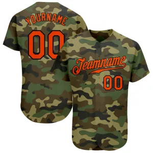 Custom Camo Orange-Black Authentic Salute To Service Baseball Jersey FansIdea