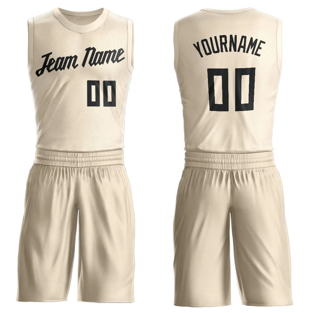 Custom Cream Black Round Neck Suit Basketball Jersey FansIdea