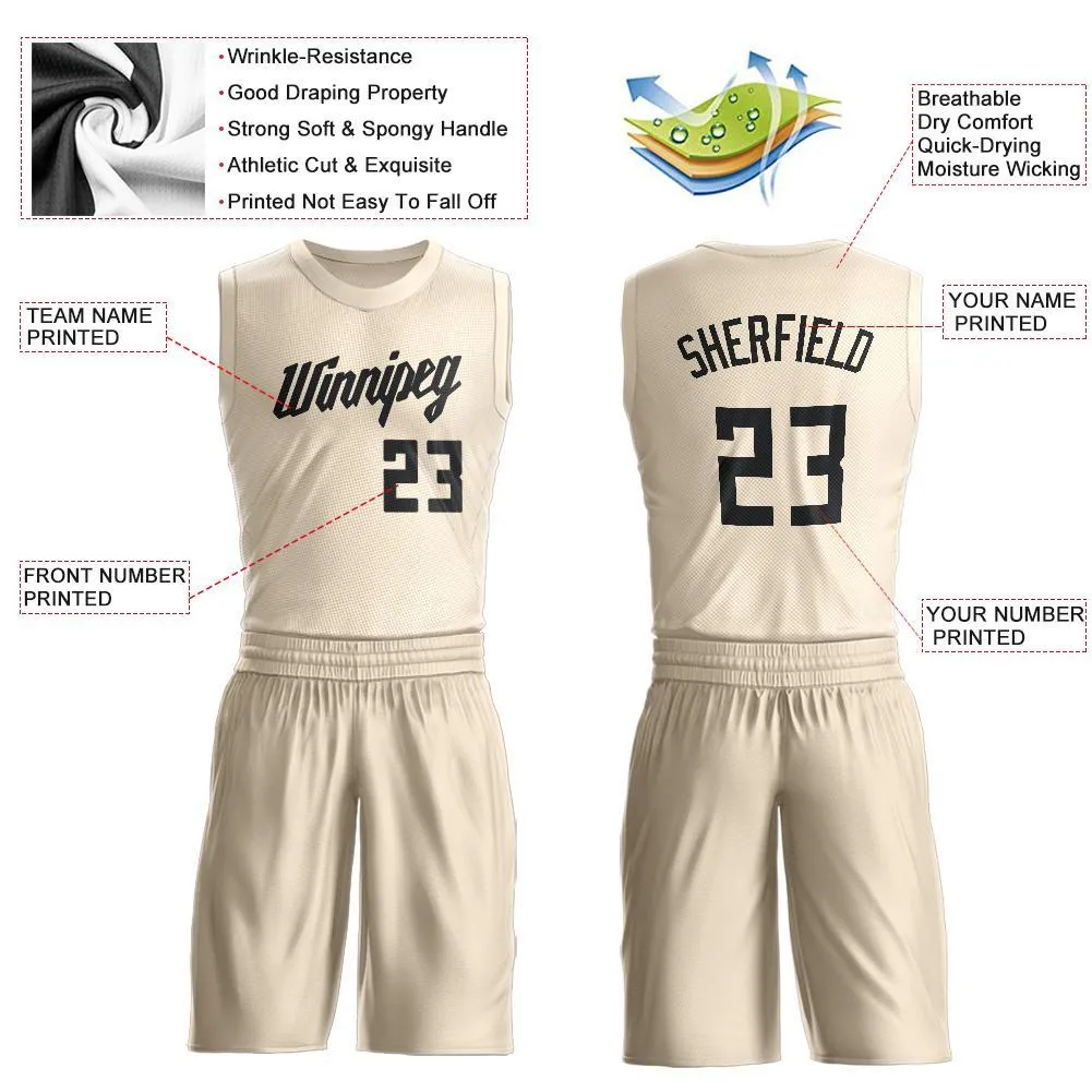 Custom Cream Black Round Neck Suit Basketball Jersey FansIdea