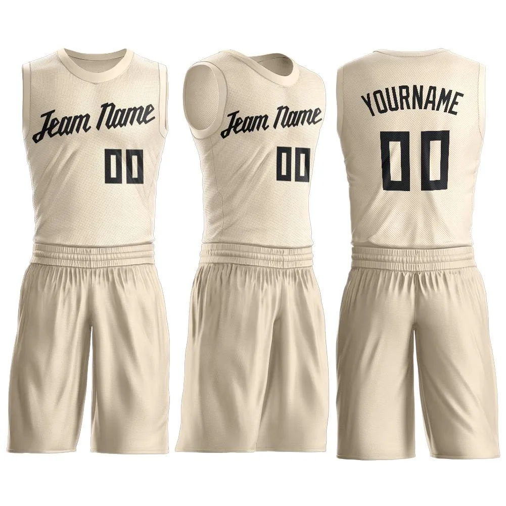 Custom Cream Black Round Neck Suit Basketball Jersey FansIdea