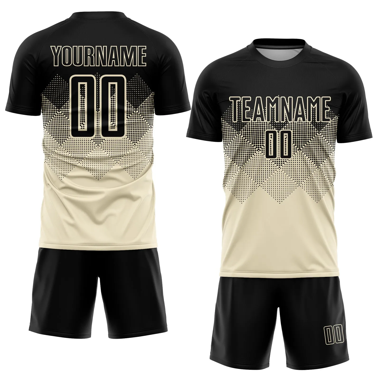 Custom Cream Black Sublimation Soccer Uniform Jersey FansIdea