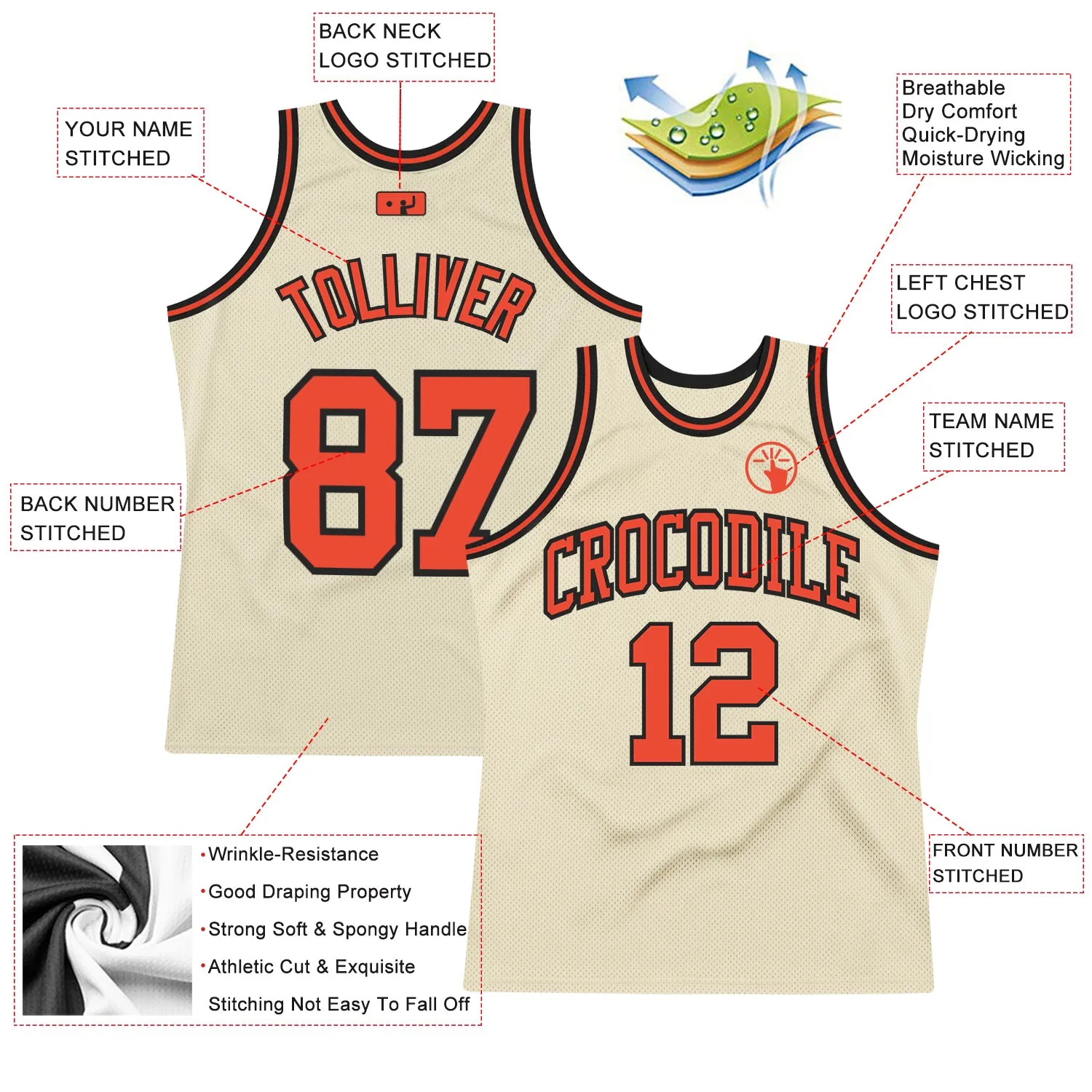 Custom Cream Orange-Black Authentic Throwback Basketball Jersey FansIdea