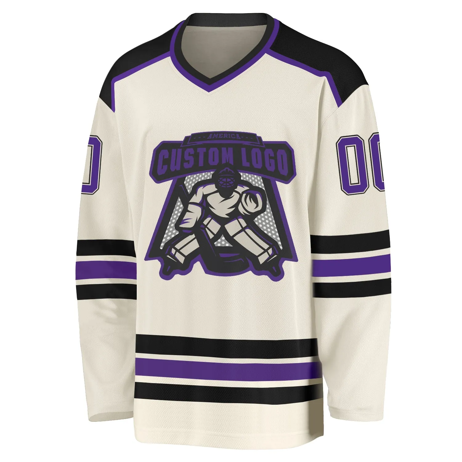 Custom Cream Purple-Black Hockey Jersey FansIdea