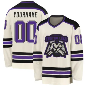 Custom Cream Purple-Black Hockey Jersey FansIdea