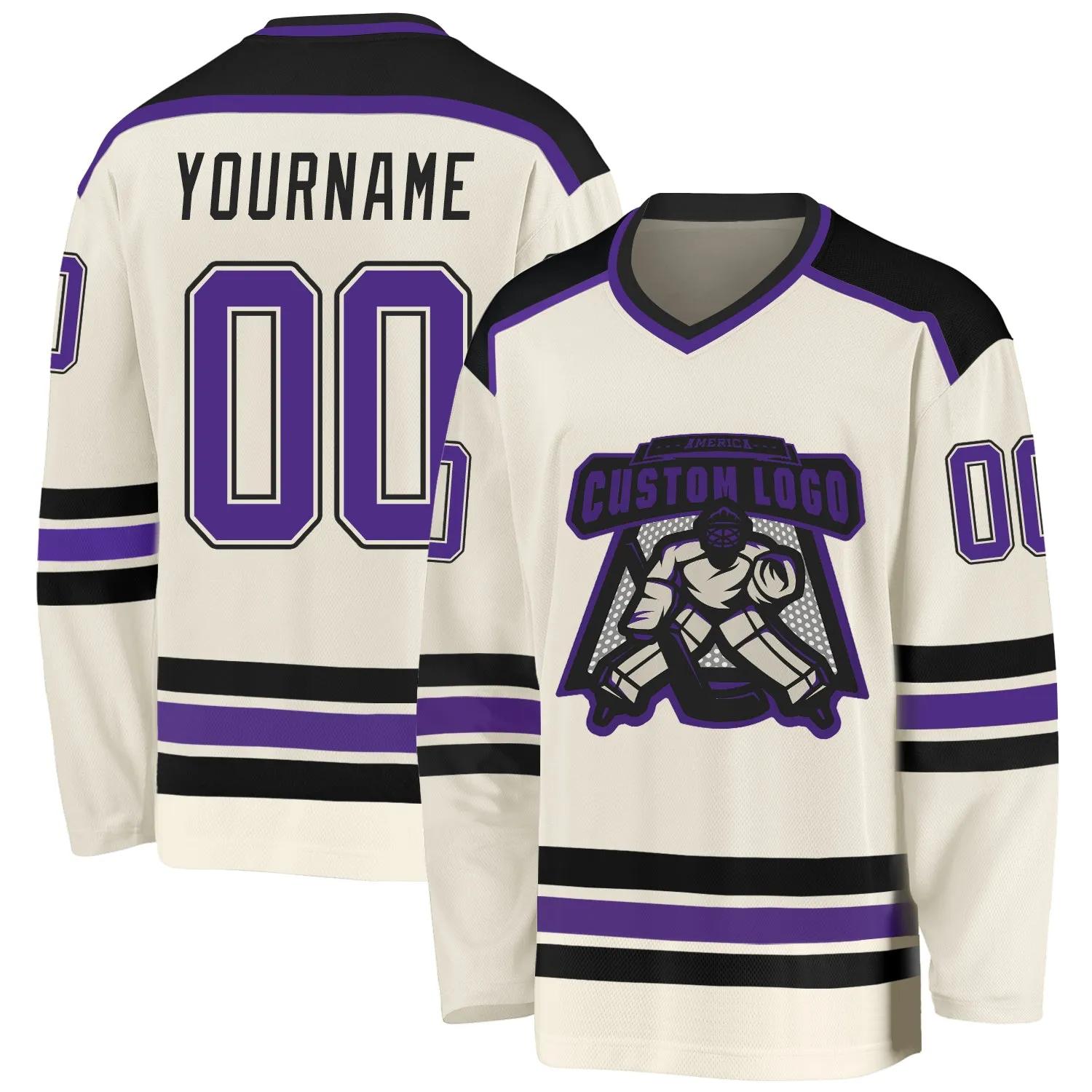 Custom Cream Purple-Black Hockey Jersey FansIdea