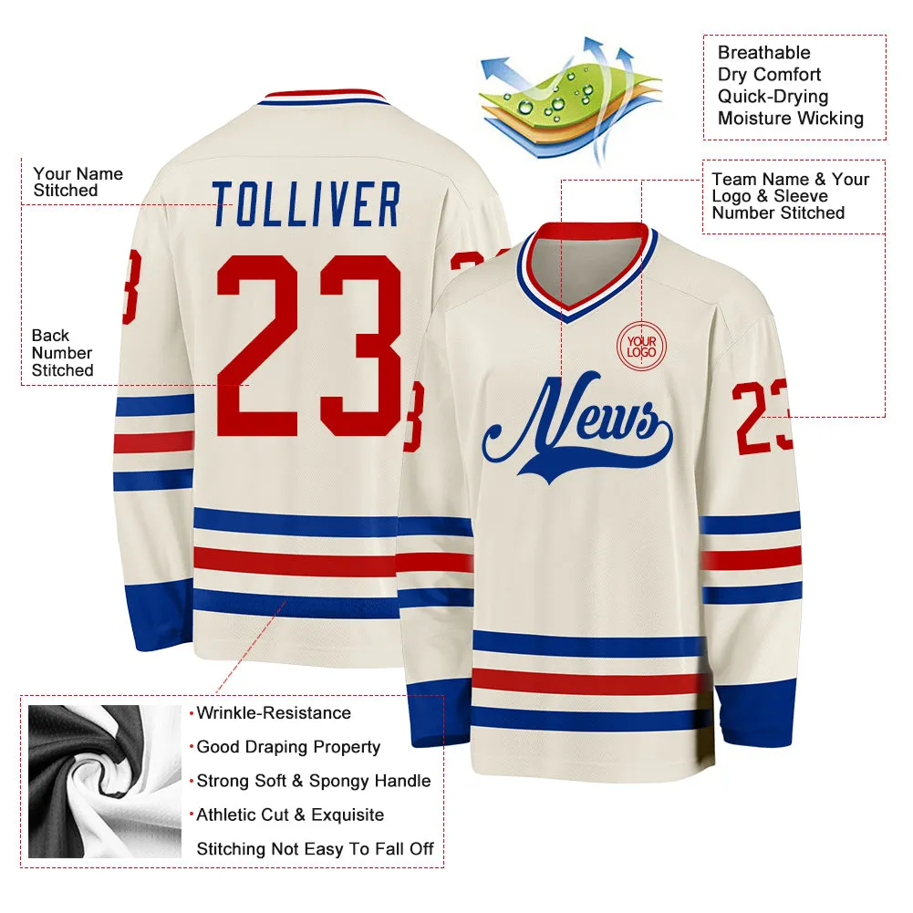 Custom Cream Red Royal-White Hockey Jersey