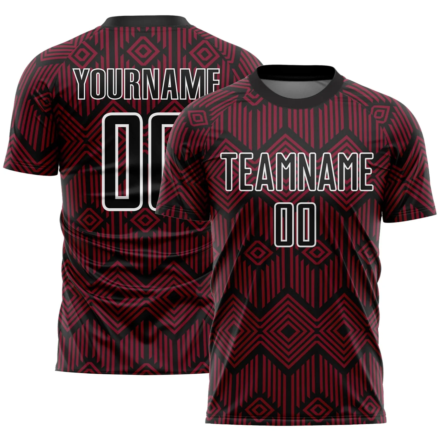 Custom Crimson Black-White Abstract Geometric Shapes Sublimation Soccer Uniform Jersey FansIdea