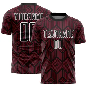 Custom Crimson Black-White Abstract Geometric Shapes Sublimation Soccer Uniform Jersey FansIdea