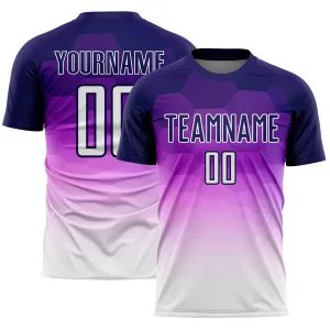 Custom Dark Purple White Gradient Hexagons Pattern Sublimation Soccer Uniform Jersey FansIdea