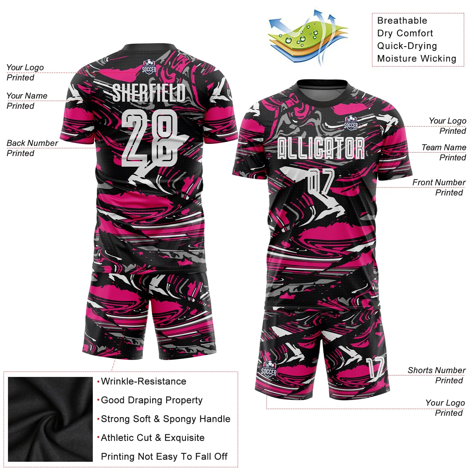 Custom Figure White-Hot Pink Sublimation Soccer Uniform Jersey FansIdea