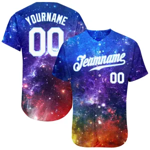Custom Galactic White-Light Blue 3D Authentic Baseball Jersey FansIdea
