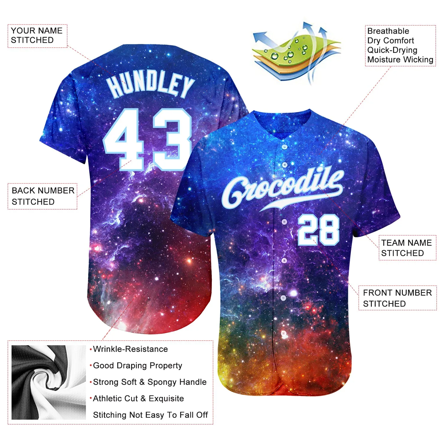 Custom Galactic White-Light Blue 3D Authentic Baseball Jersey FansIdea
