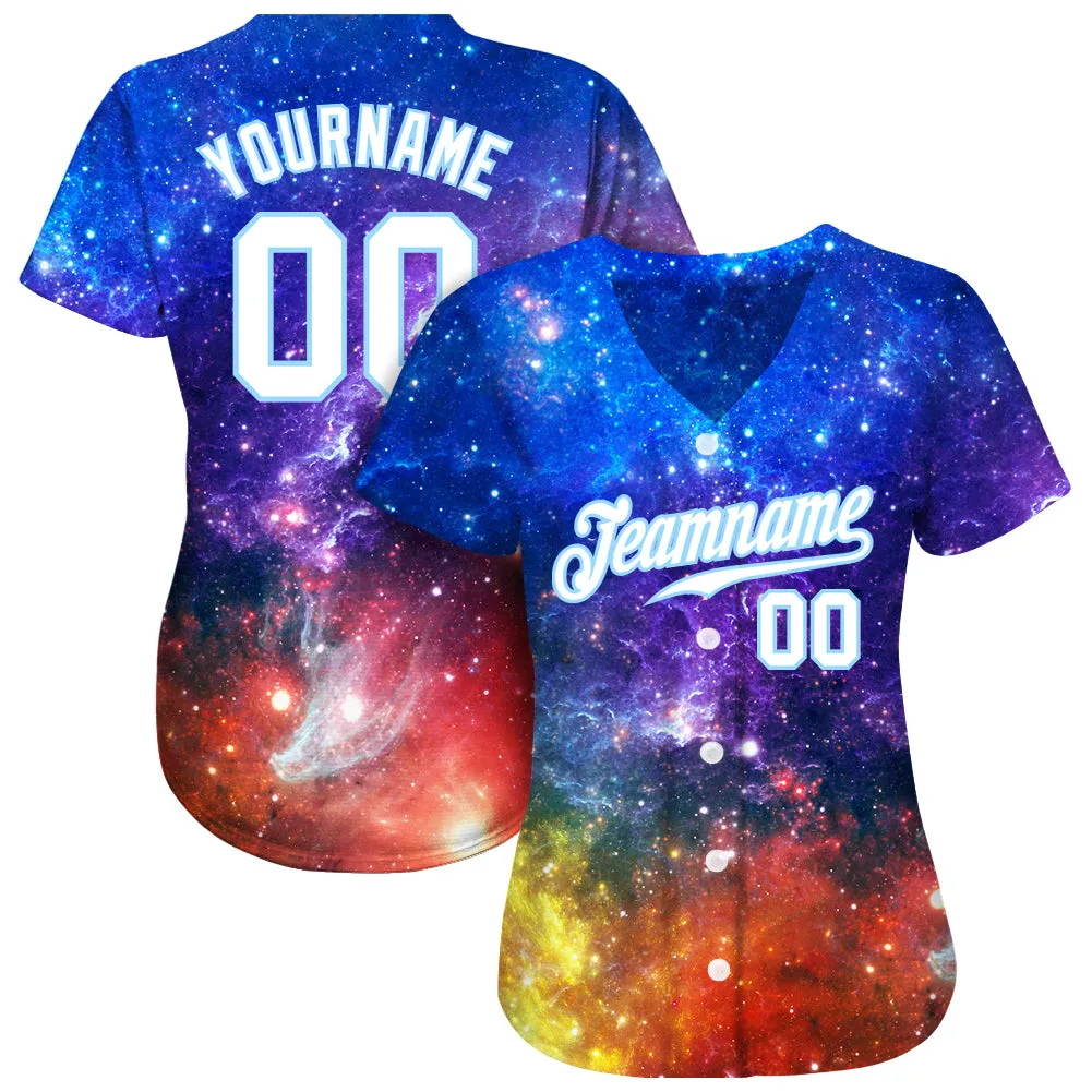 Custom Galactic White-Light Blue 3D Authentic Baseball Jersey FansIdea