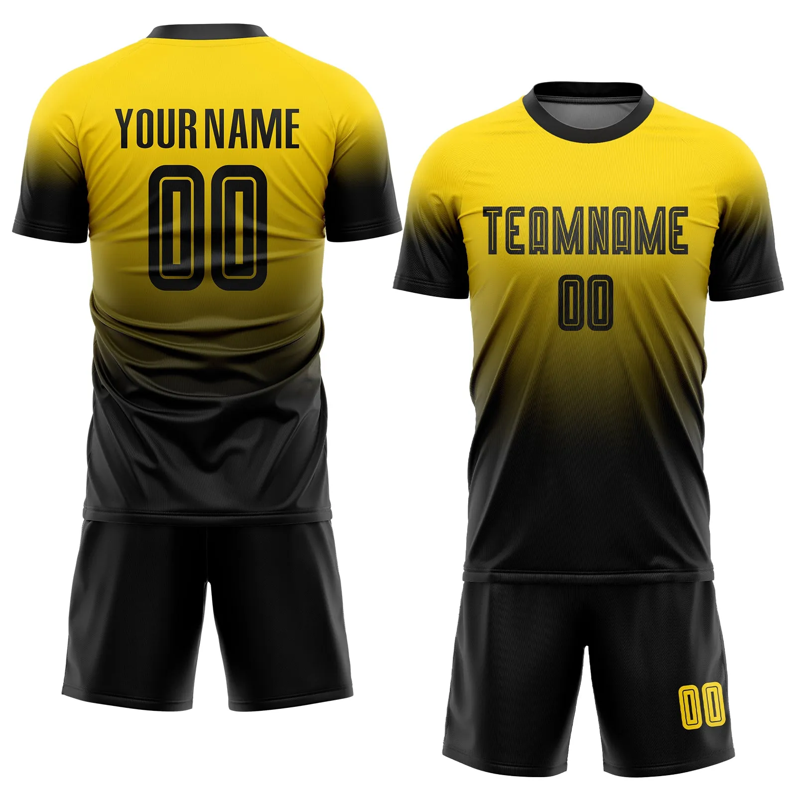 Custom Gold Black Sublimation Fade Fashion Soccer Uniform Jersey FansIdea