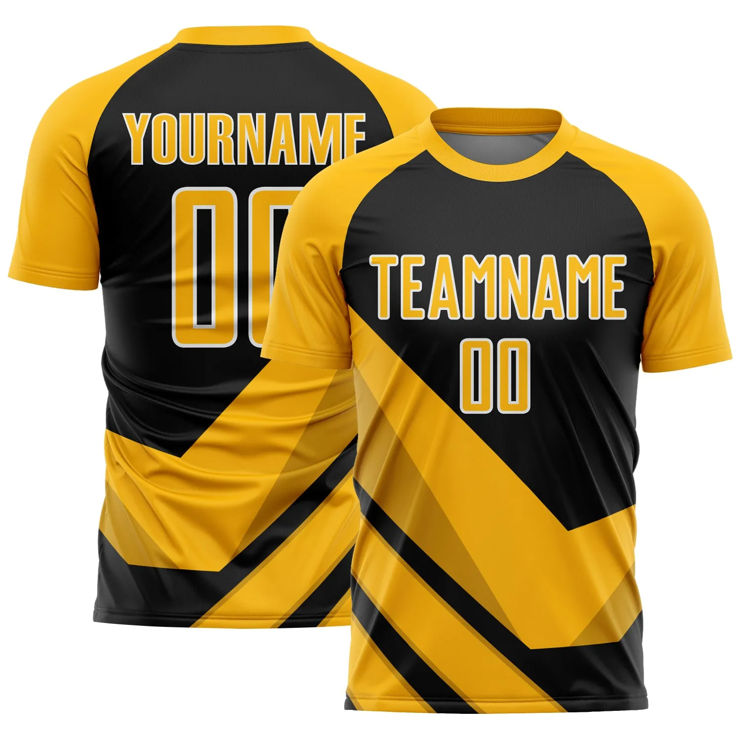 Custom Gold Black-White Arrow Shapes Sublimation Soccer Uniform Jersey FansIdea