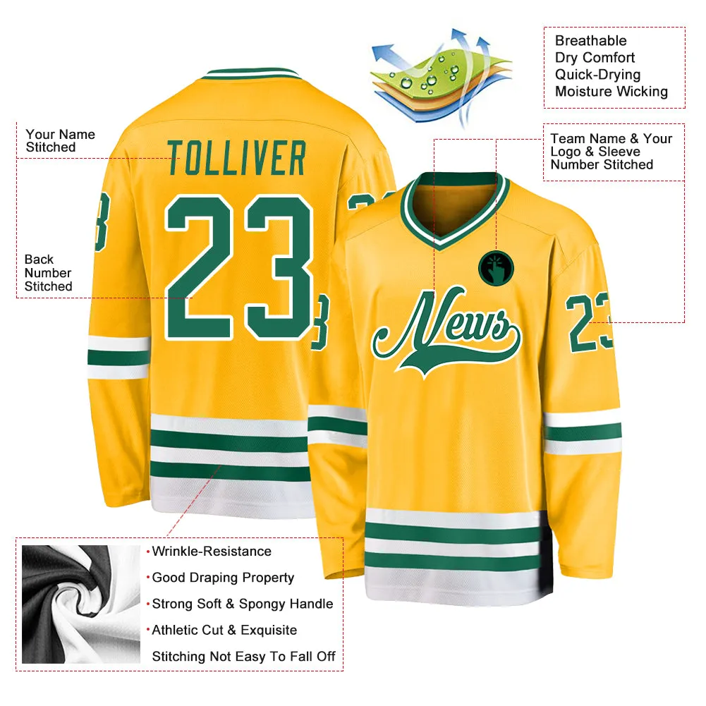 Custom Gold Kelly Green-White Hockey Jersey FansIdea