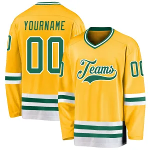 Custom Gold Kelly Green-White Hockey Jersey FansIdea