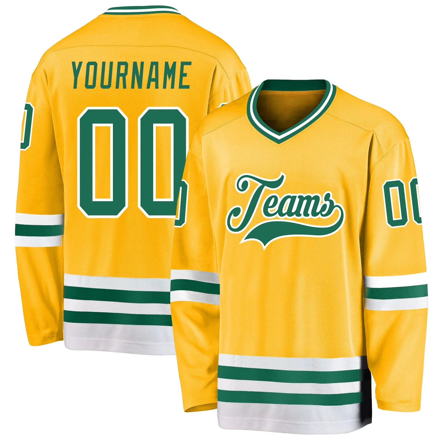 Custom Gold Kelly Green-White Hockey Jersey FansIdea