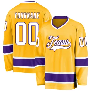 Custom Gold White-Purple Hockey Jersey FansIdea