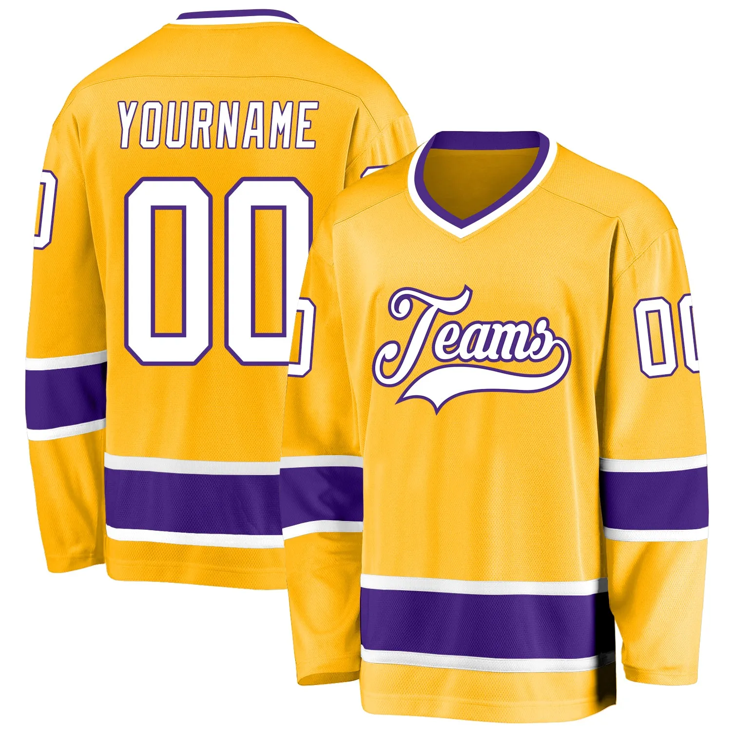 Custom Gold White-Purple Hockey Jersey FansIdea