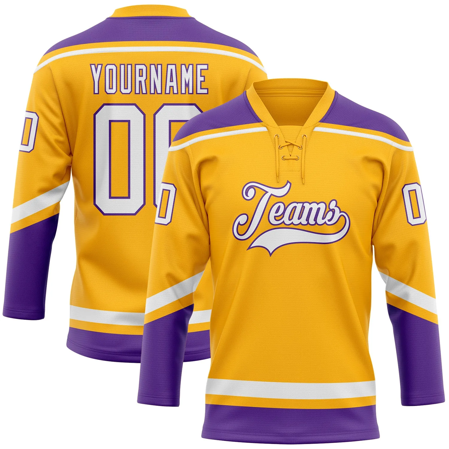 Custom Gold White-Purple Hockey Lace Neck Jersey FansIdea