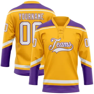 Custom Gold White-Purple Hockey Lace Neck Jersey FansIdea