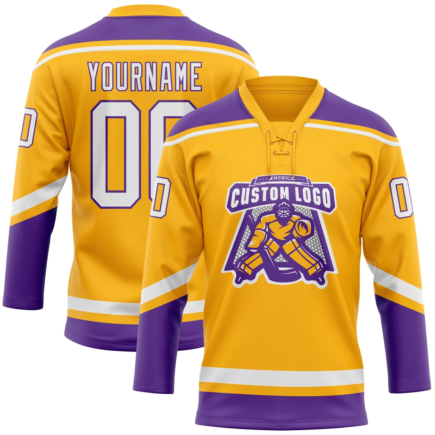 Custom Gold White-Purple Hockey Lace Neck Jersey FansIdea