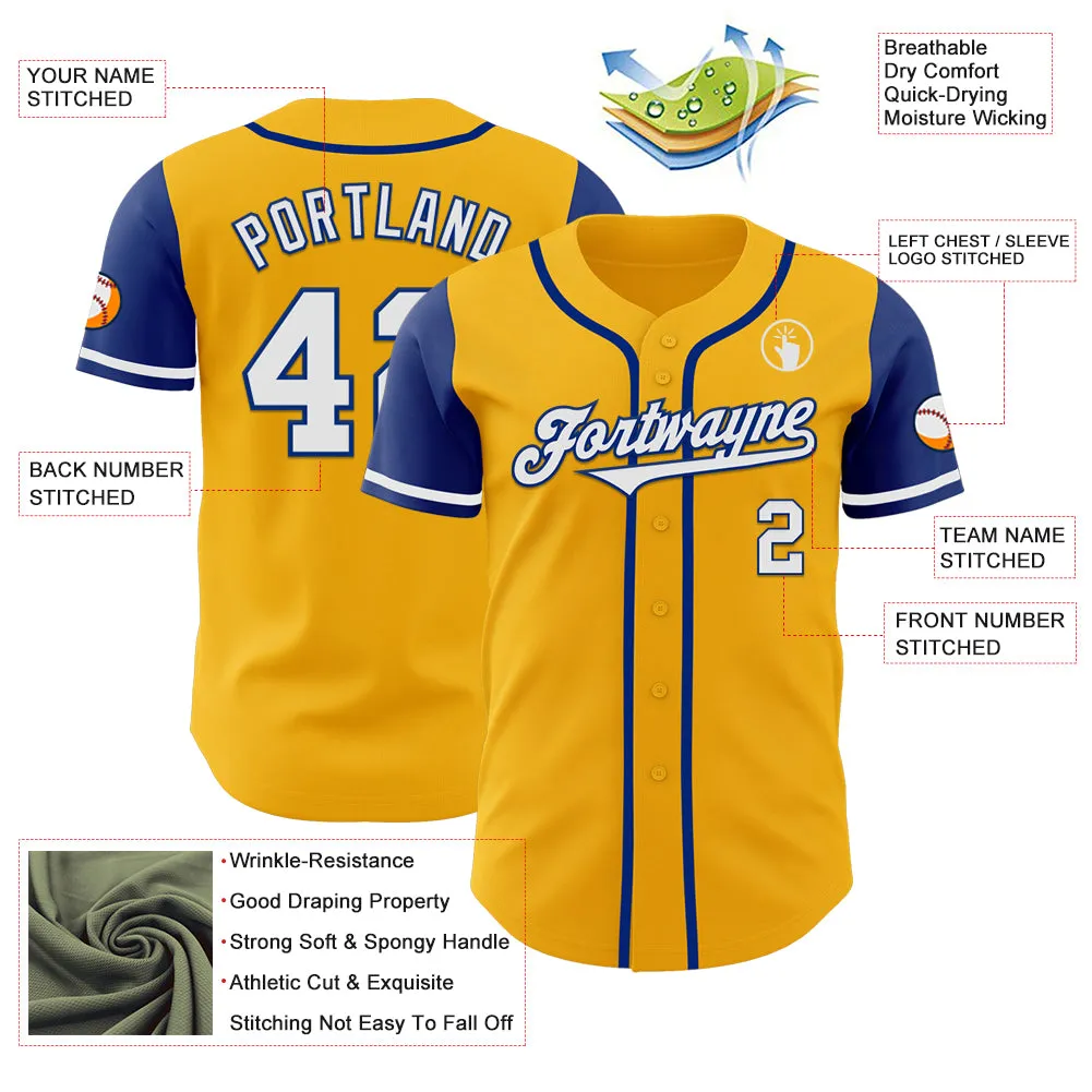 Custom Gold White-Royal Authentic Two Tone Baseball Jersey FansIdea