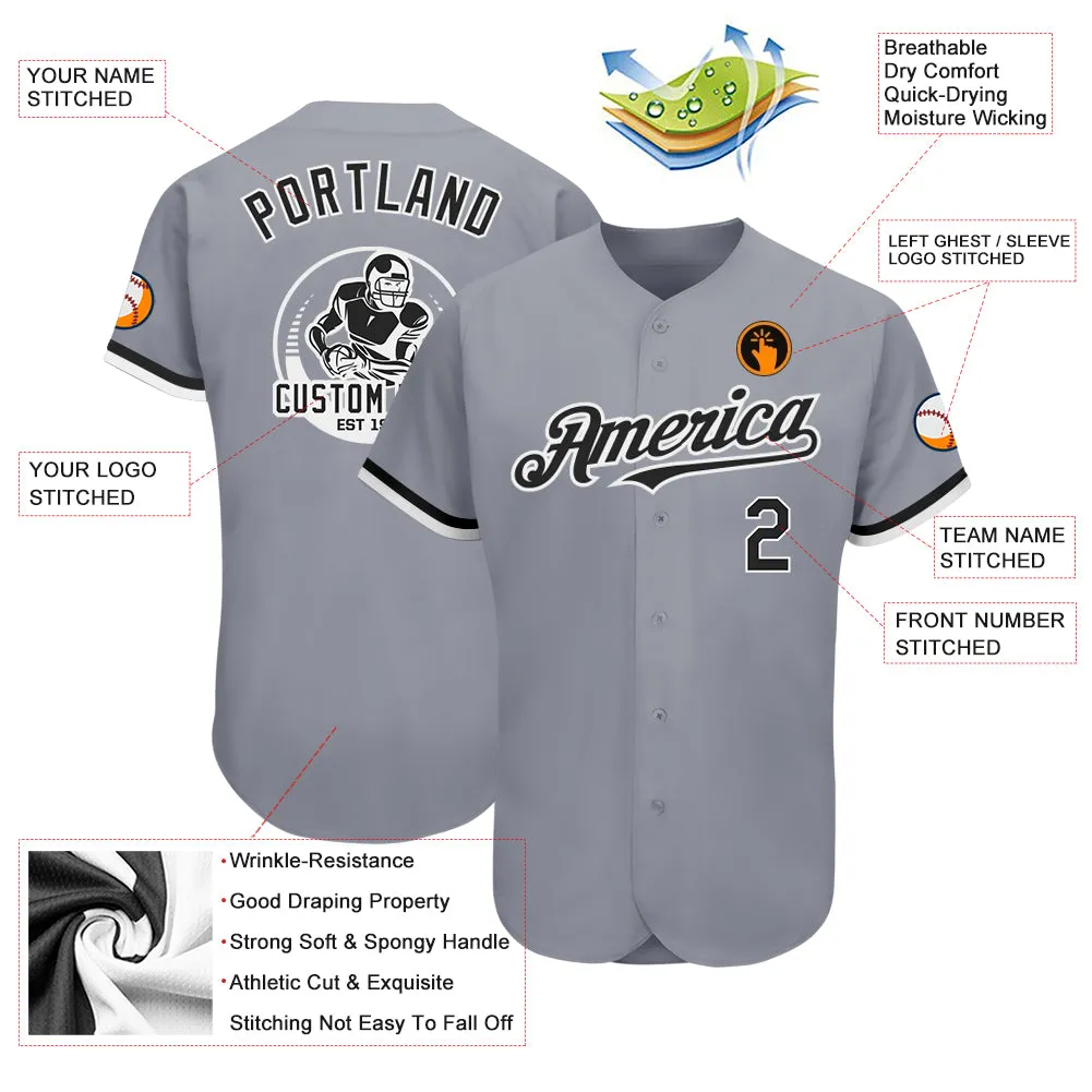 Custom Gray Black-White Authentic Baseball Jersey FansIdea