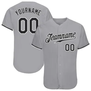 Custom Gray Black-White Authentic Baseball Jersey FansIdea