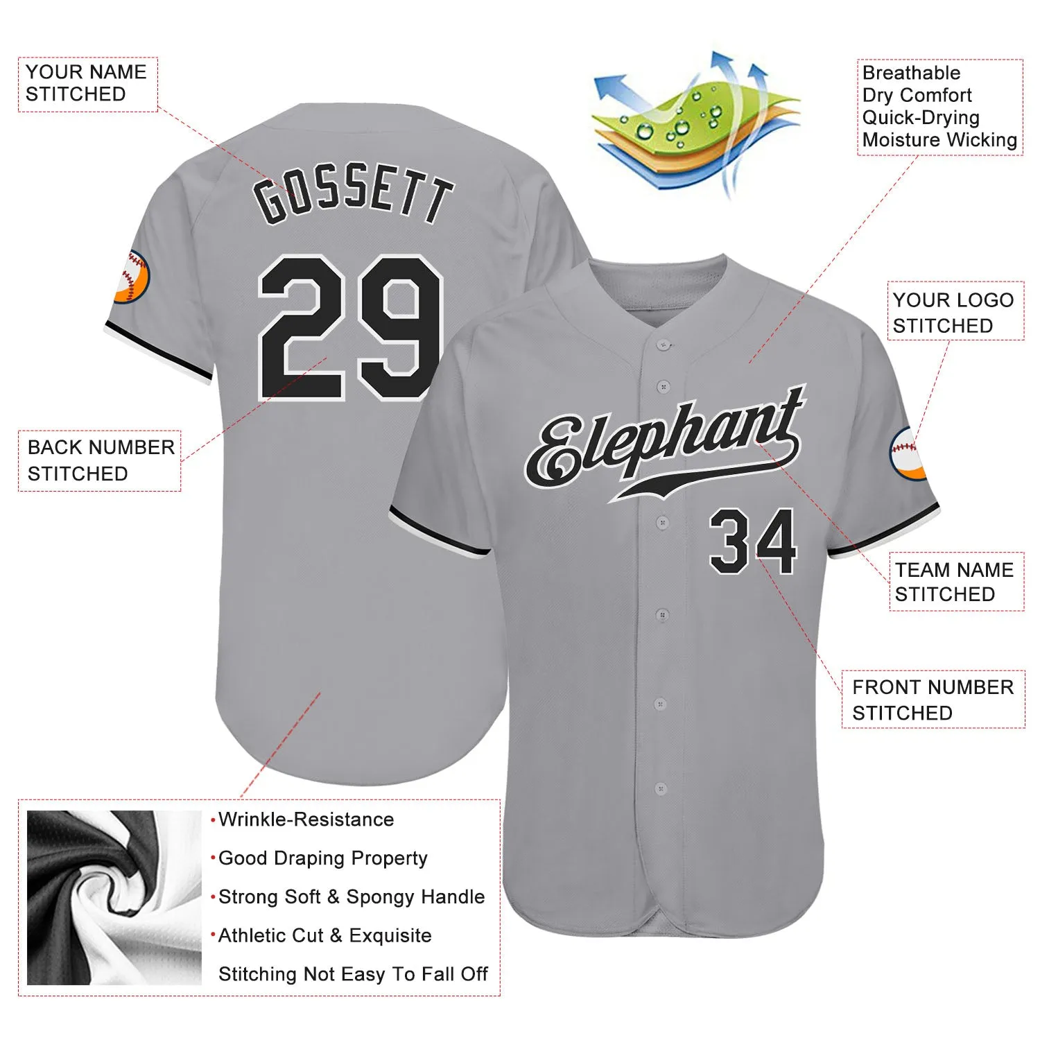 Custom Gray Black-White Authentic Baseball Jersey FansIdea