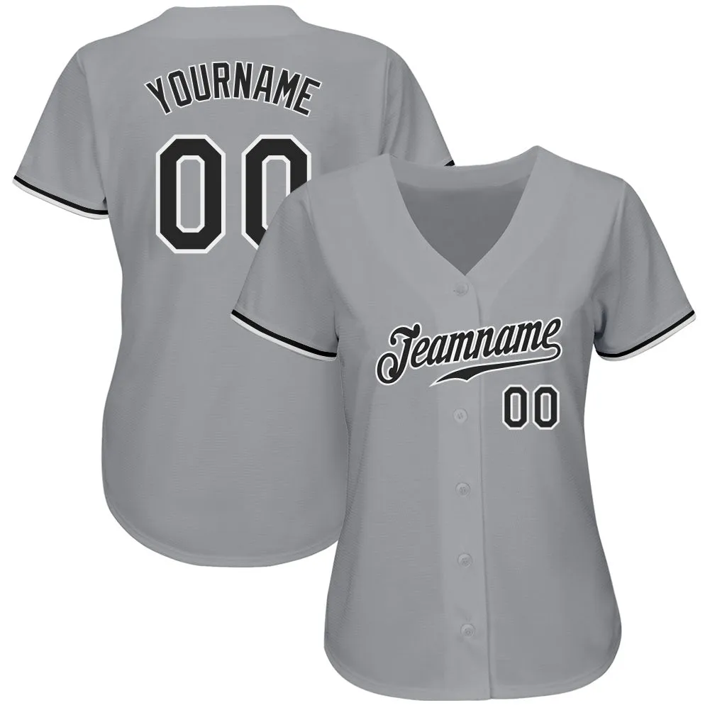 Custom Gray Black-White Authentic Baseball Jersey FansIdea