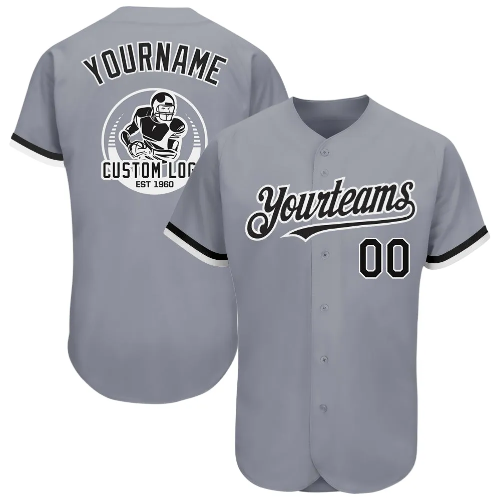 Custom Gray Black-White Authentic Baseball Jersey FansIdea