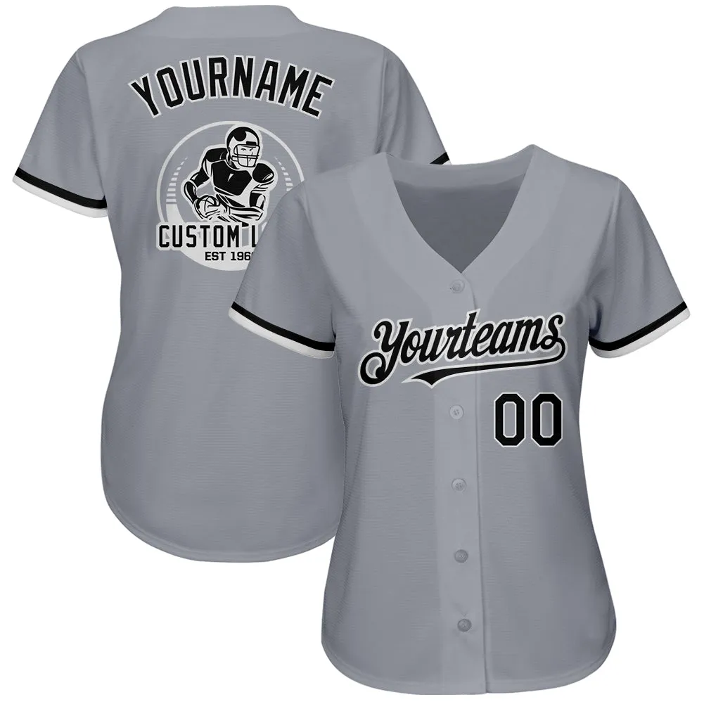 Custom Gray Black-White Authentic Baseball Jersey FansIdea