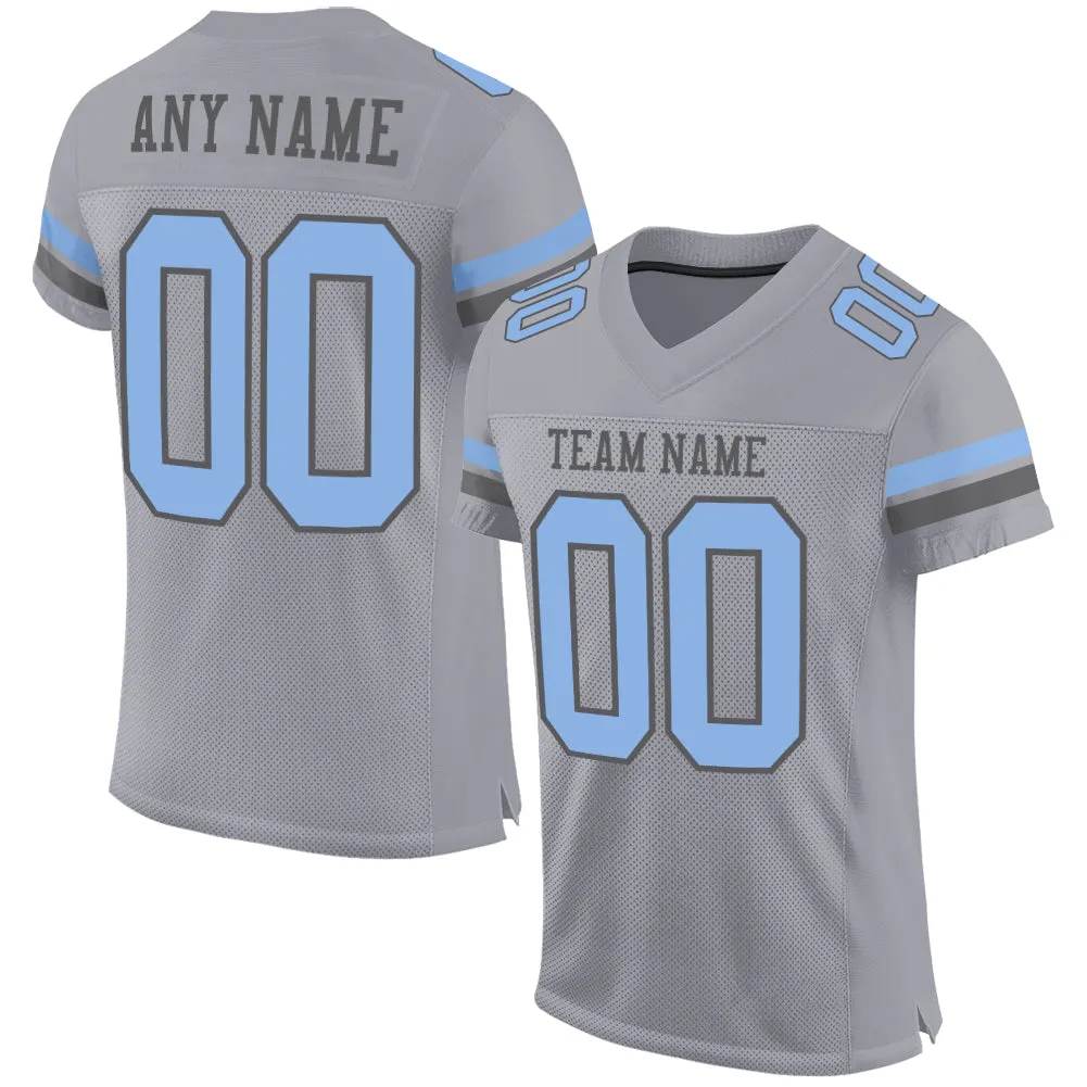 Custom Gray Light Blue-Steel Gray Mesh Authentic Football Jersey FansIdea