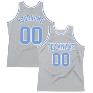 Custom Gray Light Blue-White Authentic Throwback Basketball Jersey FansIdea