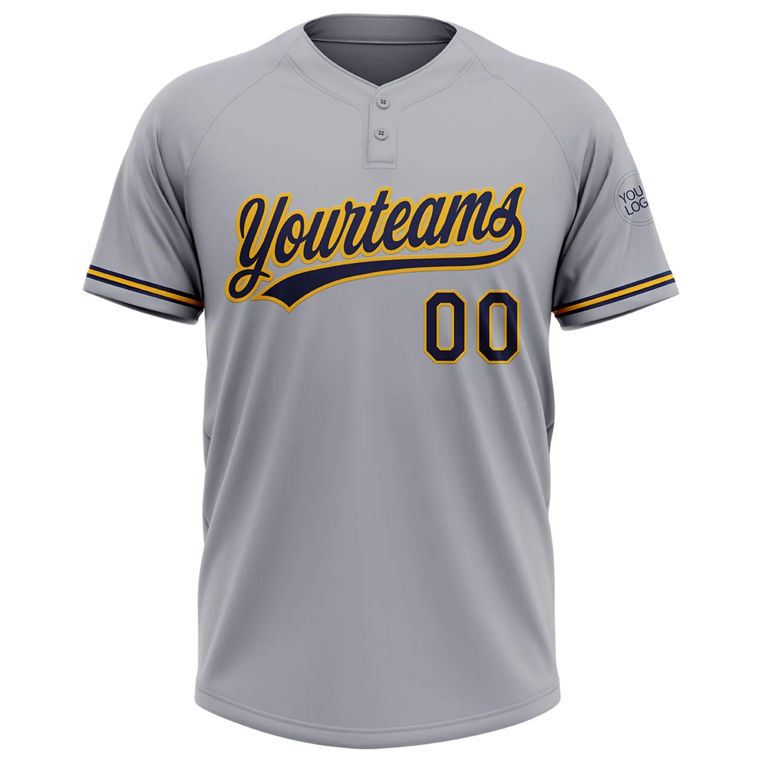 Custom Gray Navy-Gold Two-Button Unisex Softball Jersey